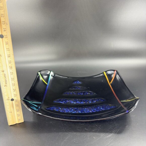 Hand Made Dichroic Art Glass Fused Iridescent Finish Bowl Dish Christmas Center - Picture 5 of 16